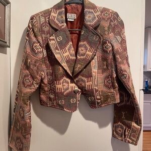 VTG SOUTHWESTERN TAPESTRY JACKET BLAZER AZTEC WOMENS 10 MADE IN AUSTRALIA COTTON